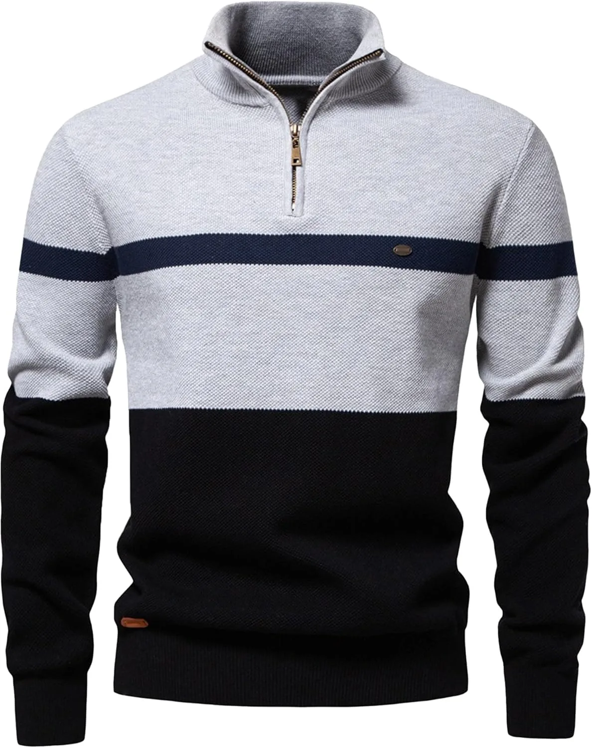 

Мужской полосатый свитер с полузастежкой-молнией