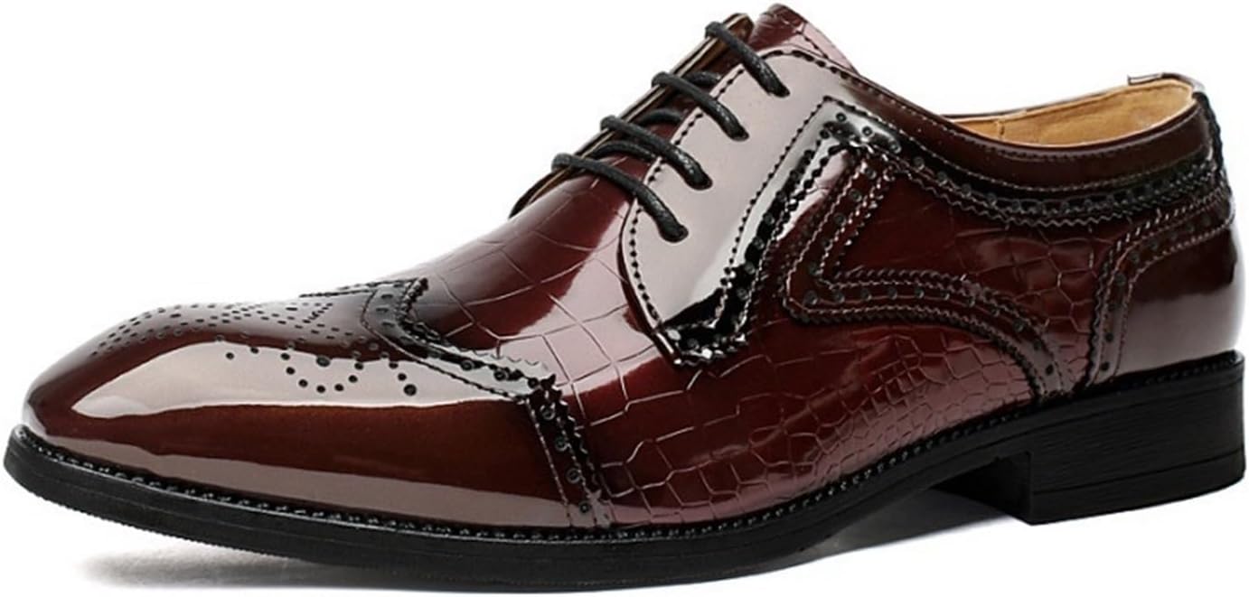

Мужские оксфорды из лакированной кожи с крыловидным дизайном, шнуровкой, квадратным носком, ретро модель с круглым носком, туфли для смокинга, для выпускного, свадьбы и деловых встреч Generic, красный