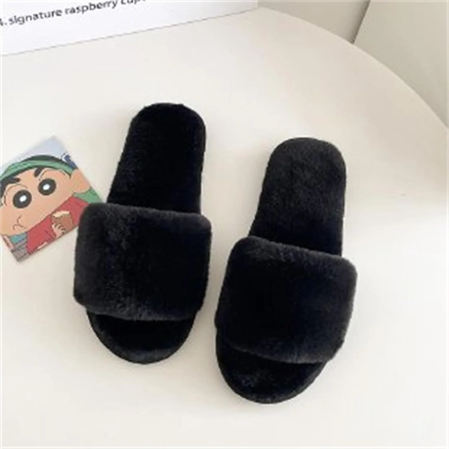 Мягкие плюшевые тапочки мужские, уличные, мягкий хлопок, теплые домашние тапочки, однотонные тапочки, мягкие и мягкие тапочки, зимние гостевые тапочки, тапочки унисекс, нескользящие тапочки Generisch, черный — фото 2