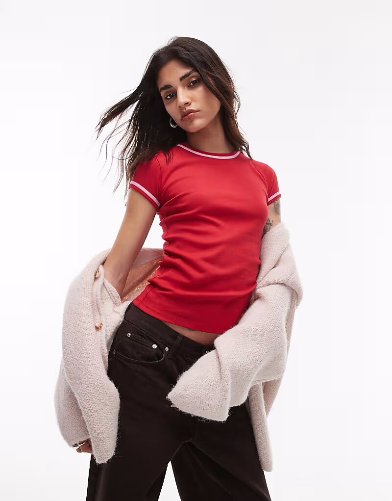 

Контрастная повседневная футболка Topshop красного цвета