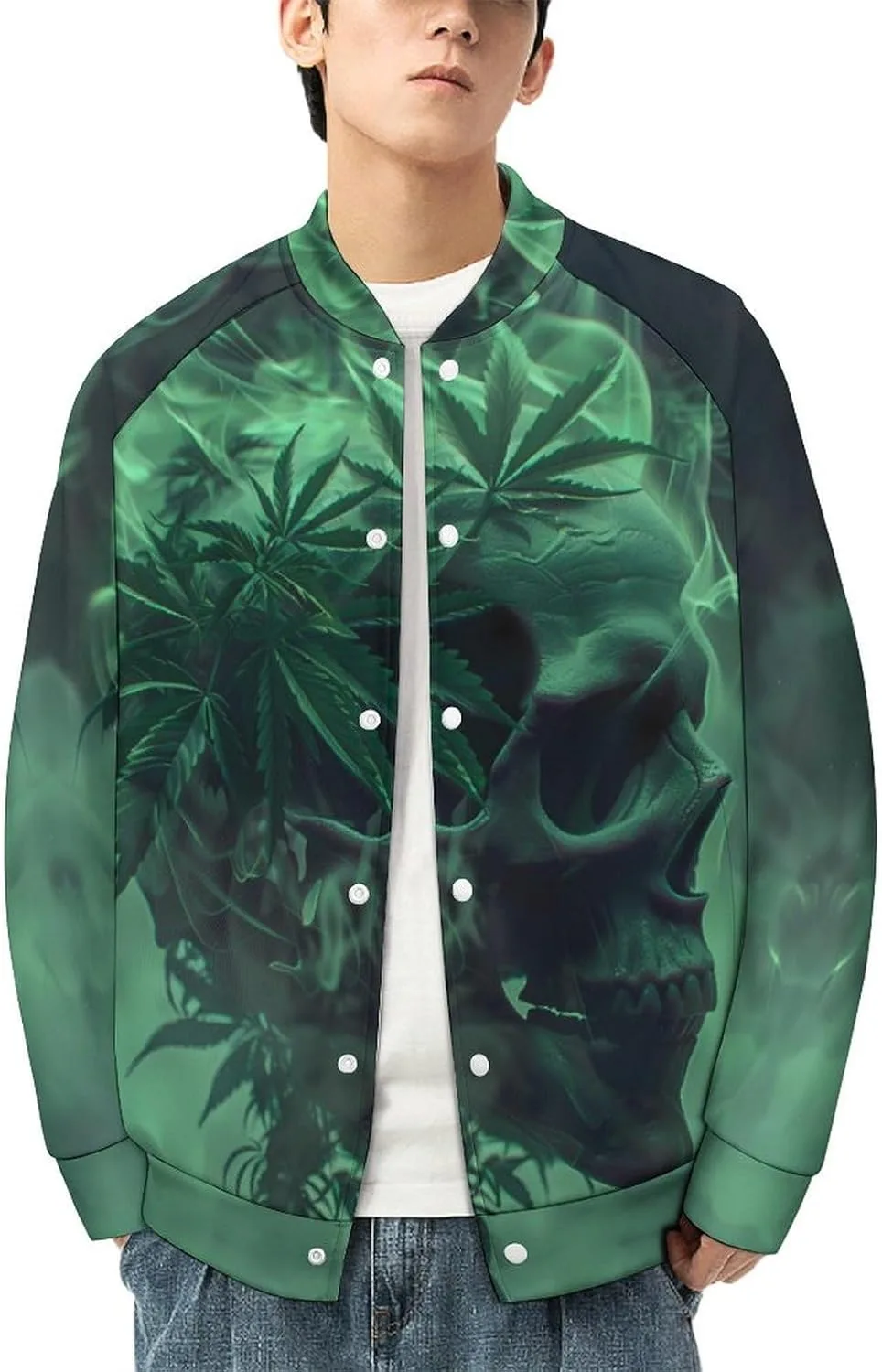 Куртка-бомбер Skull Smoke Weed мужская легкая бейсбольная куртка-варенка Generic, Style — фото 3