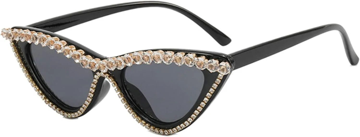 

willochra Роскошные солнцезащитные очки со стразами для женщин, модные, сверкающие, «кошачий глаз», с бриллиантами, Lady bing Crystal Eyewear, 2pcs-black&pink