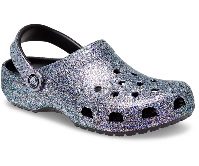 Классические блестящие сабо Crocs женские, цвет Black / Multi — фото 4