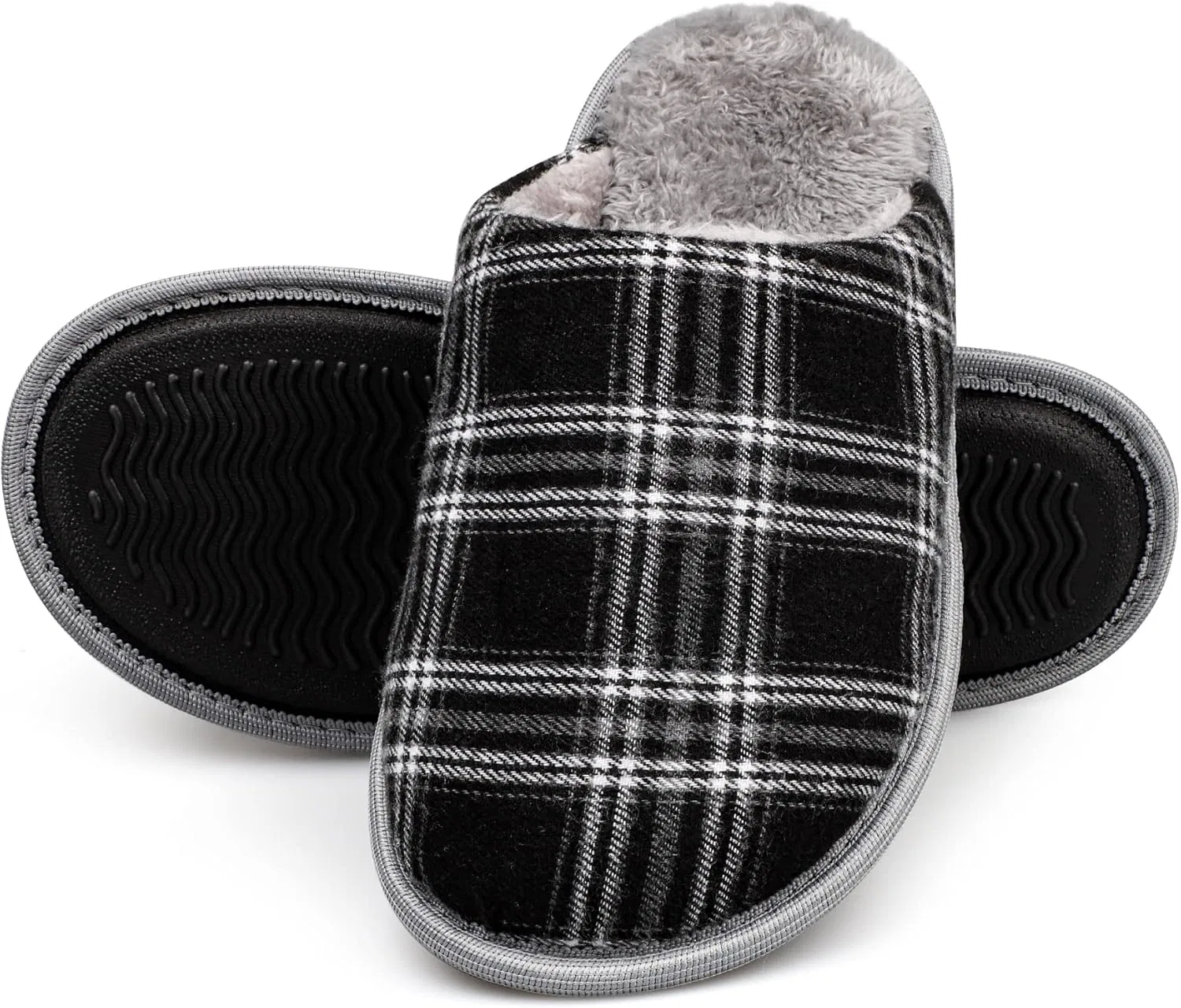 Riemot Hausschuhe Herren Bequem Plüsch Pantoffeln Warme Leichte Weiche Тапочки для Herbst Winter Barfuß Для дома и улицы Gr.38-47, Black And White Chequered — фото 3