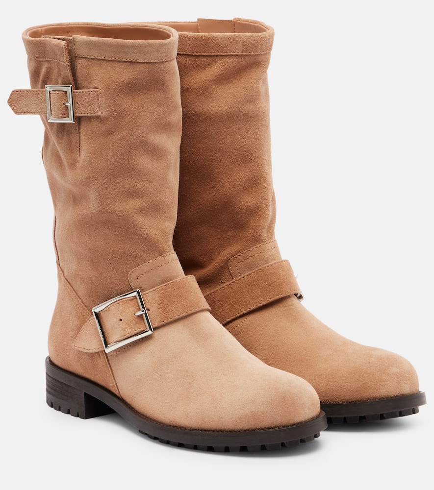 Байкерские замшевые ботинки до середины икры Jimmy Choo, Toffee
