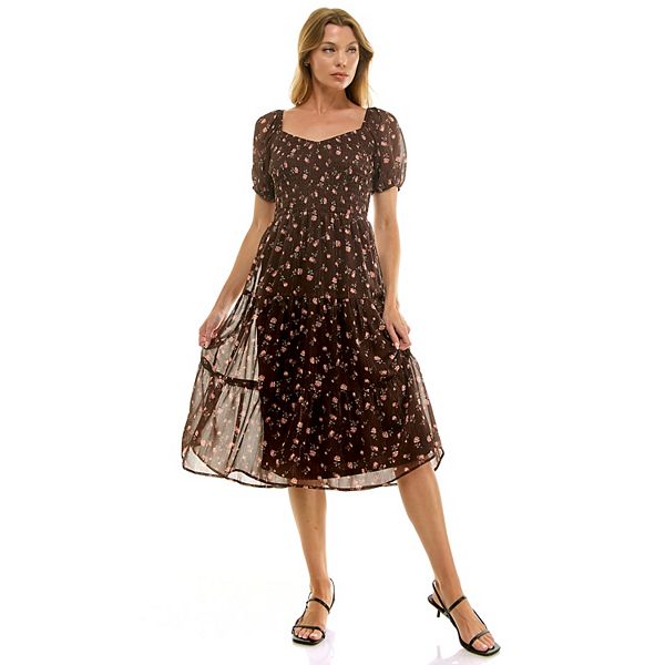 

Платье миди с пышными рукавами и ярусами для девушек Lily Rose, Brown Taupe