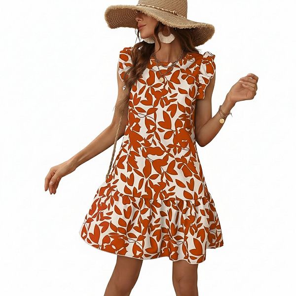 

Платье с рюшами на рукавах casual shift для отпуска Elitespirit, Orange