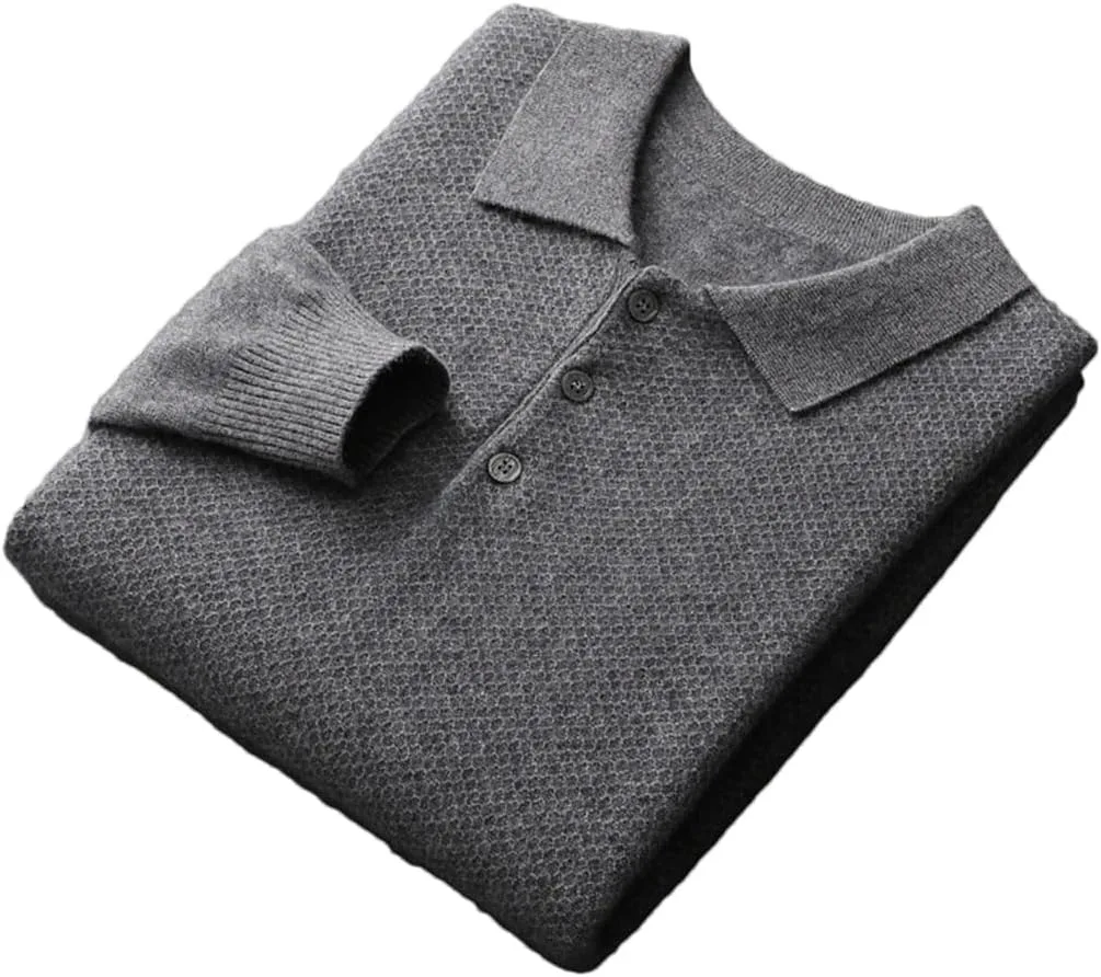 

Мужской свитер с воротником на пуговицах, кашемировый