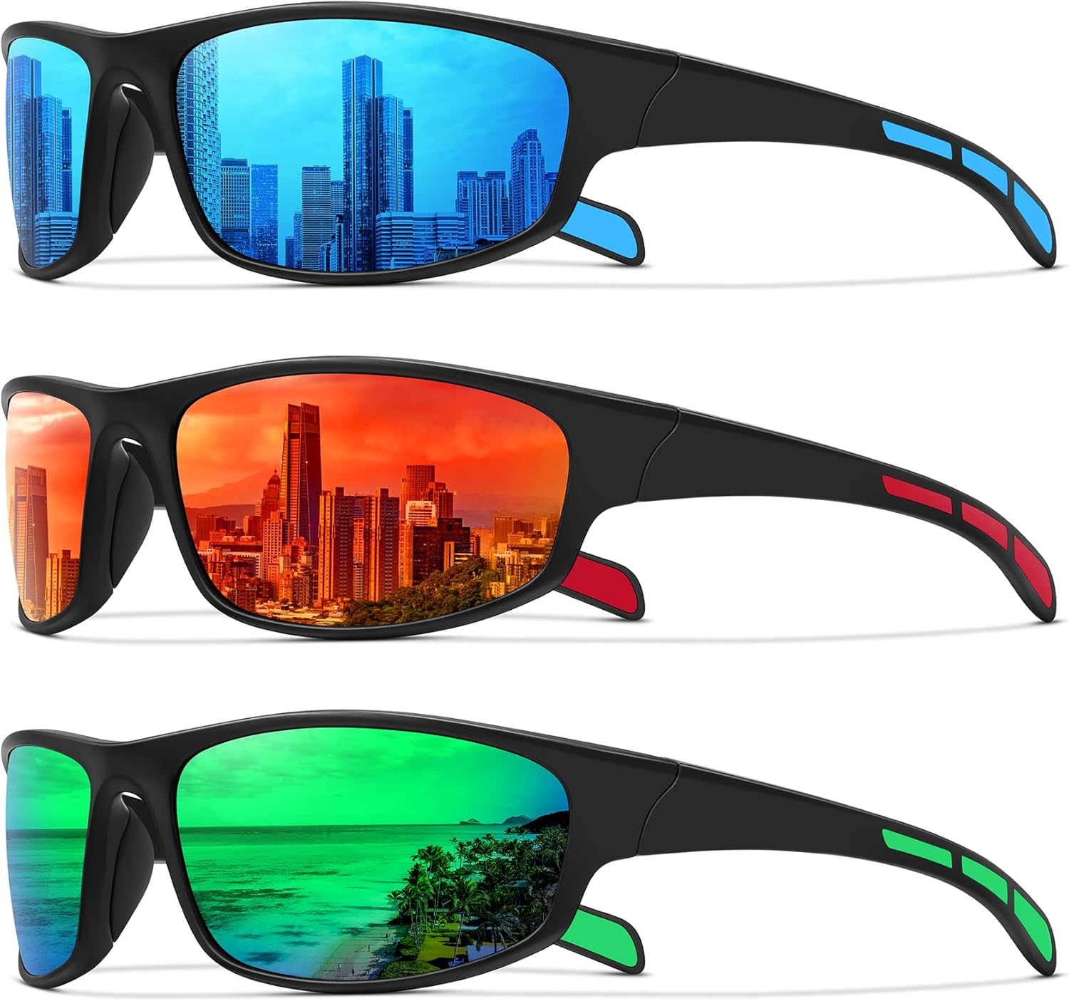 

Спортивные поляризованные солнцезащитные очки для мужчин и женщин, обтекаемой формы, для рыбалки, велоспорта, вождения, бега, с защитой от УФ-излучения Ofwin, Z 3pack-blue+red+green