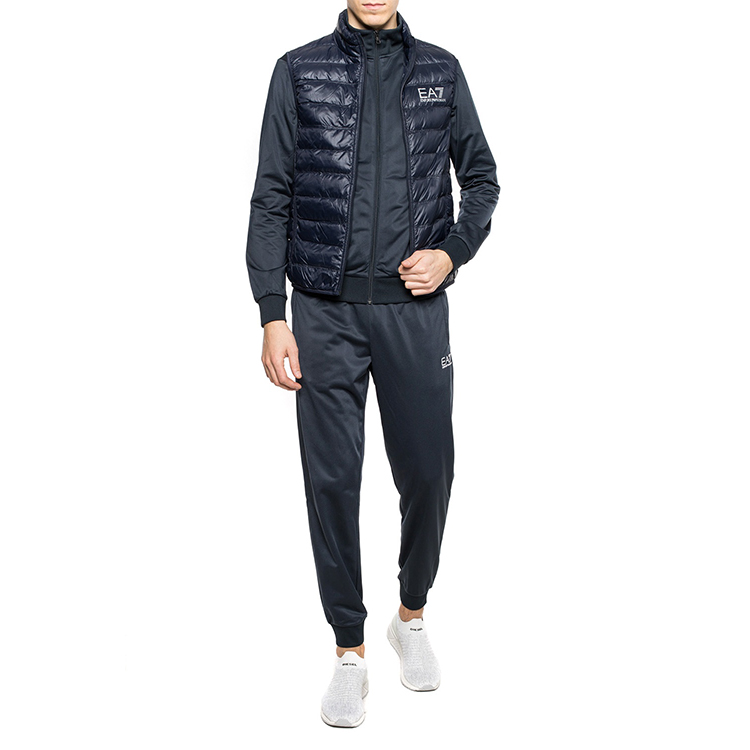 Футболка с принтом логотипа Ea7 и молнией EMPORIO ARMANI, темно-синяя — фото 3