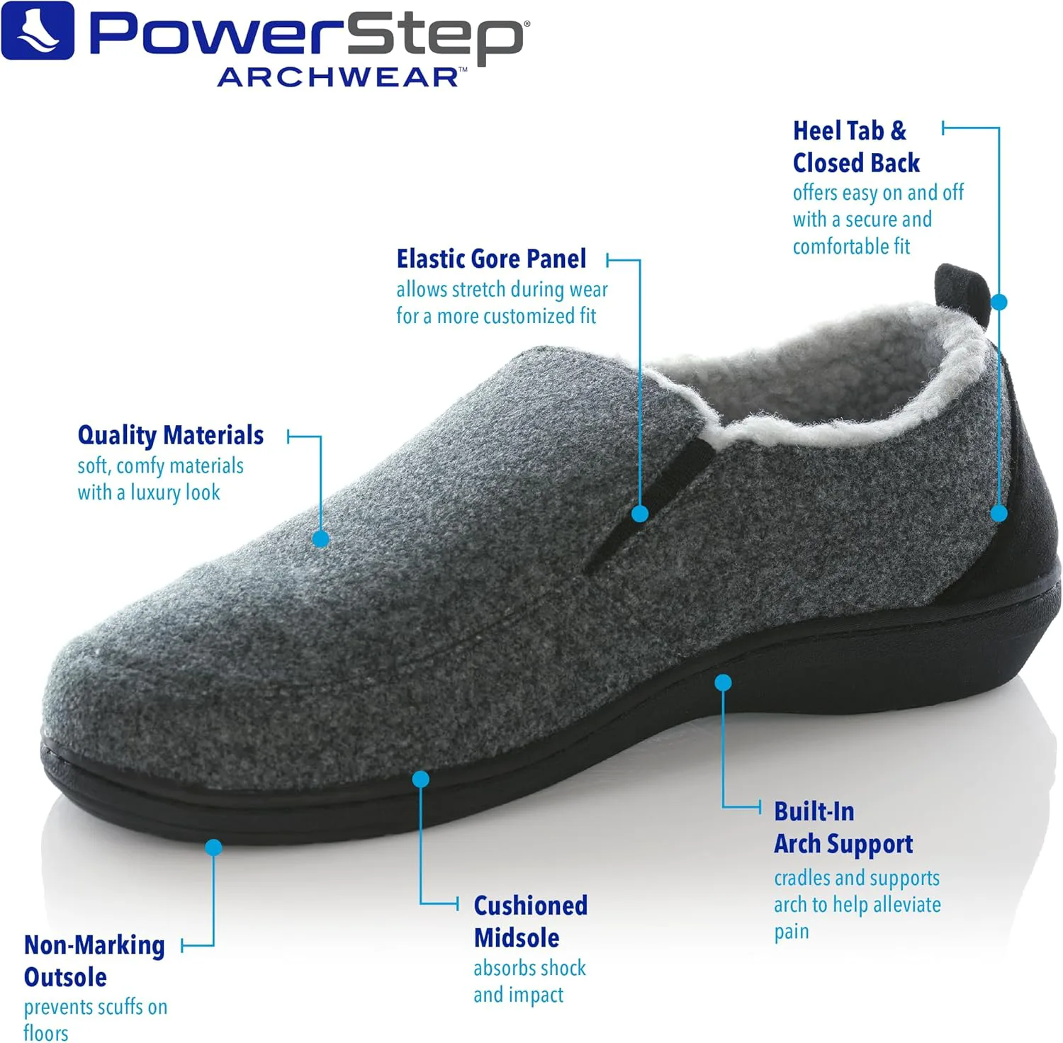 Мужские ортопедические тапочки PowerStep Archwear с поддержкой свода стопы, амортизирующей подошвой и противоскользящим покрытием, светло-коричневый/темно-серый — фото 3