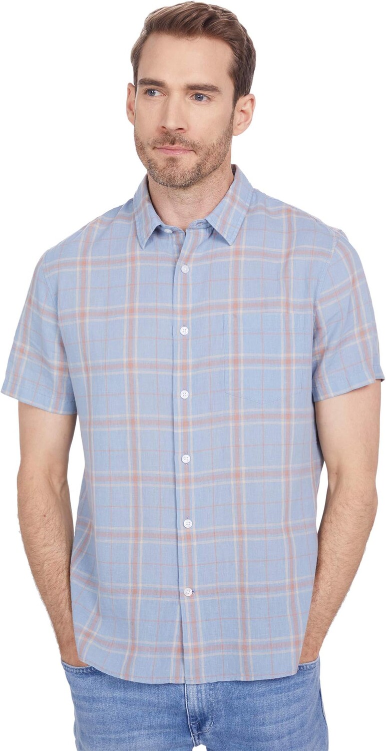 

Рубашка Vince Linen Plaid Short Sleeve, цвет Dark Morning Blue/Mojave Sunset