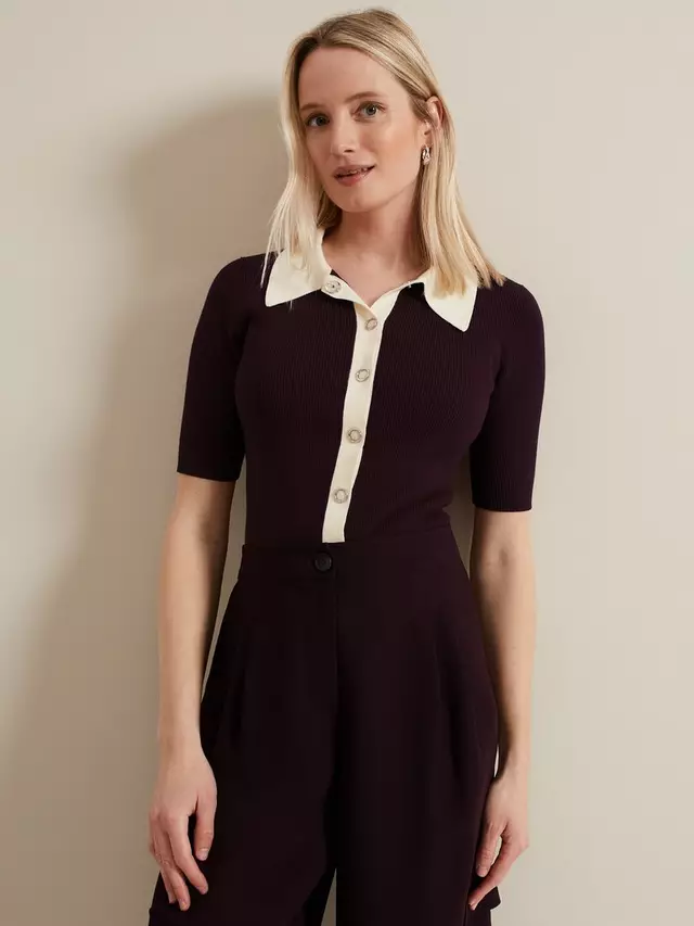 

Топ Phase Eight Rosie Tipped Collar, бордовый