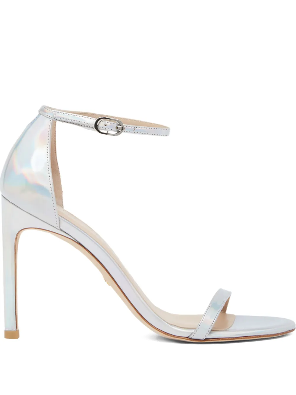 Босоножки с радужным эффектом, каблук 105 мм Stuart Weitzman, серебристый