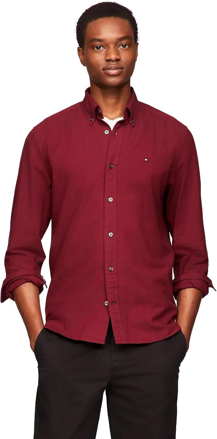 

Мужская фирменная рубашка TOMMY HILFIGER с длинным рукавом и застежкой на пуговицы, классического кроя, коллекция 2025 года, Oxford Rouge.