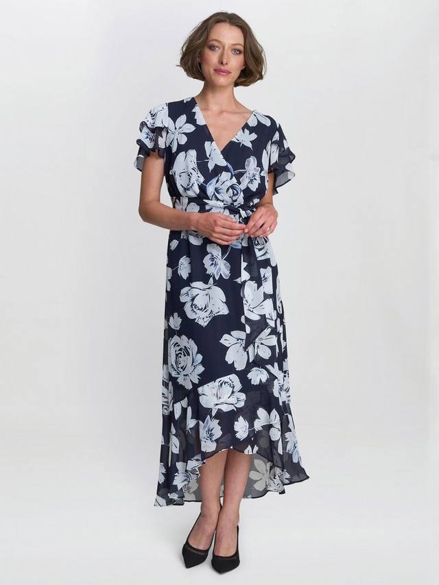 

Платье Teresa из шифона с цветочным принтом Gina Bacconi, Navy/Multi