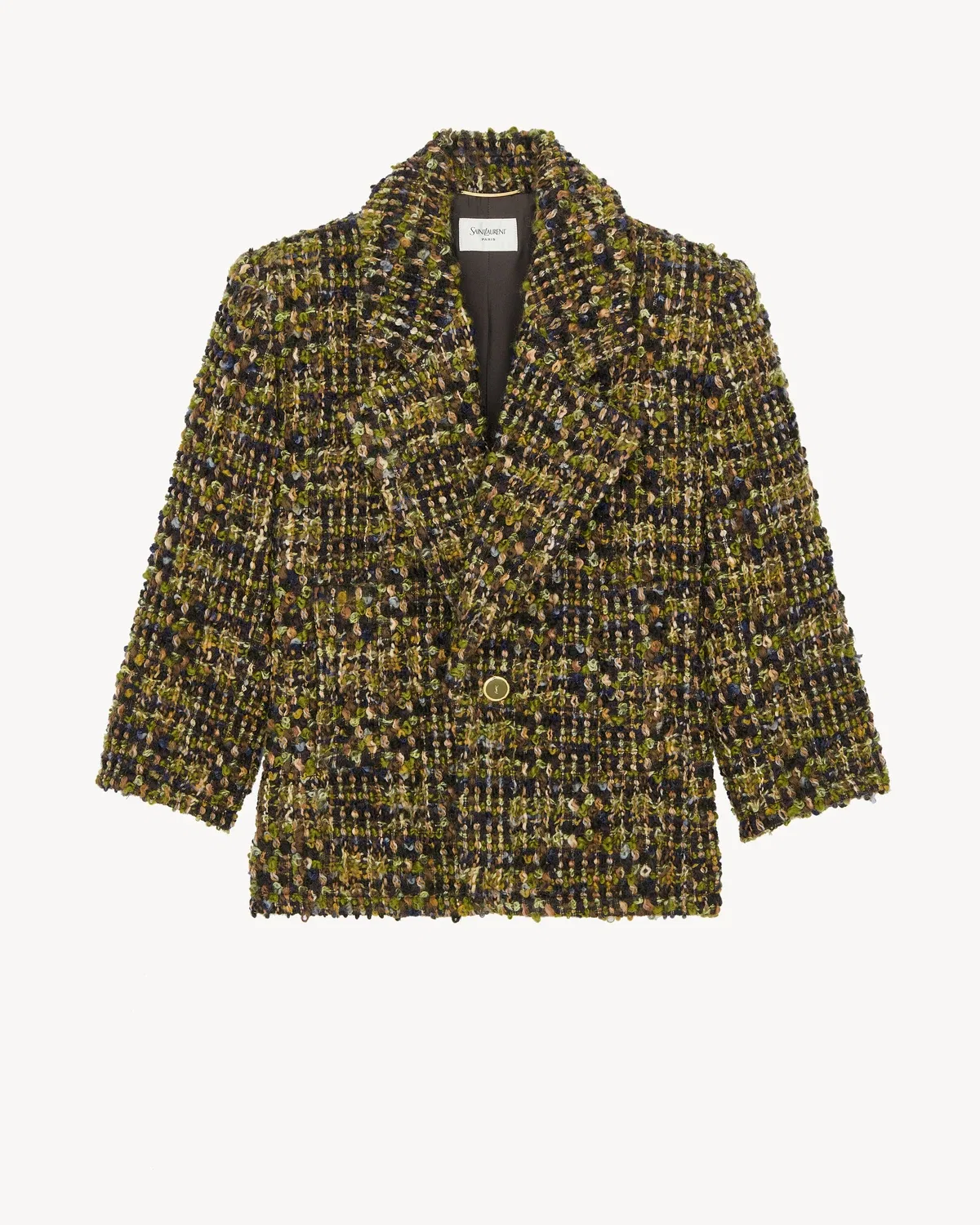 Однобортный жакет из твида Saint Laurent, зеленый