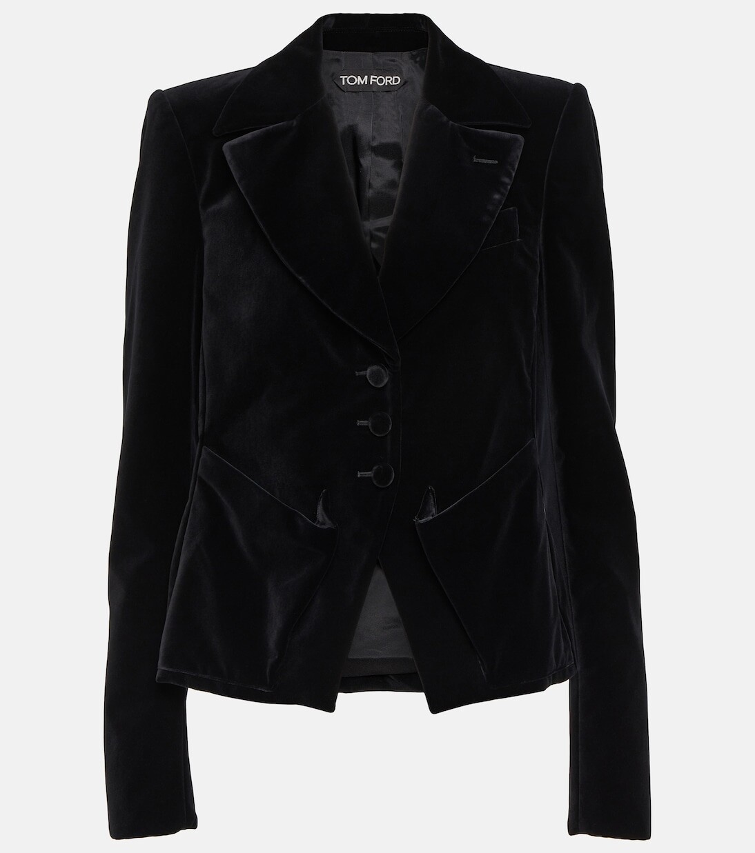 

Однобортный хлопковый велюровый пиджак Tom Ford, черный