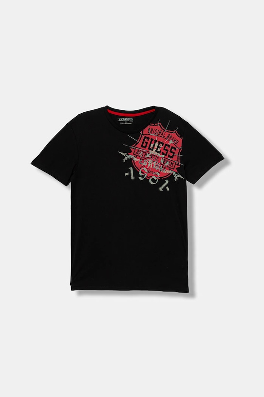 

Детская хлопковая футболка Guess, черный