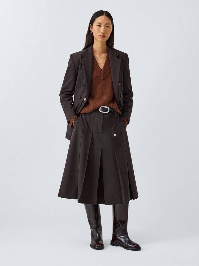 

Юбка миди из шерстяной смеси с плиссированными деталями John Lewis x REJINA PYO, Chocolate