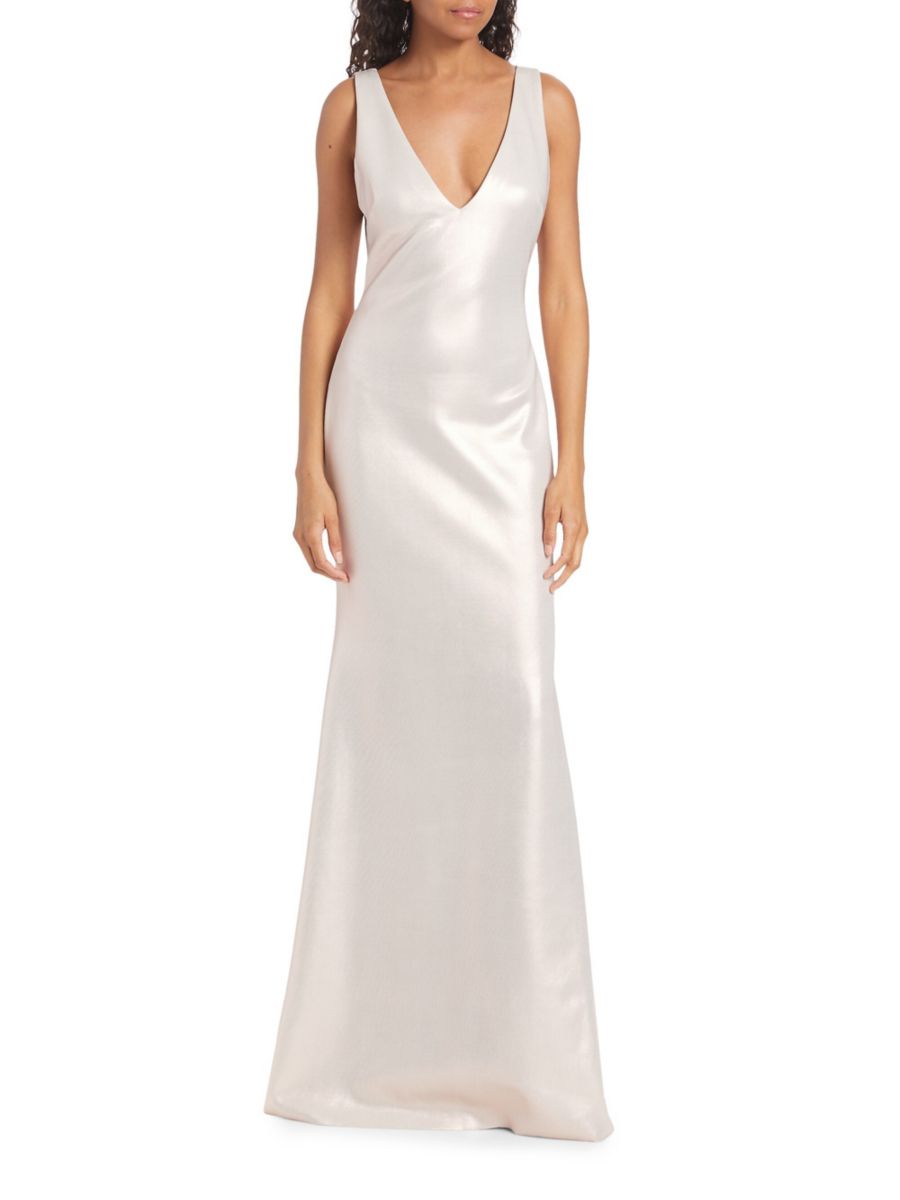 

Атласное платье без рукавов с V-образным вырезом Badgley Mischka, розовый