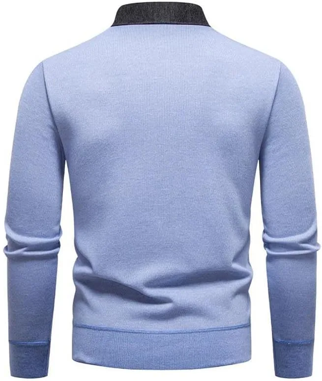 Мужской вязаный свитер slim fit с отложным воротником и флисовой подкладкой — фото 3