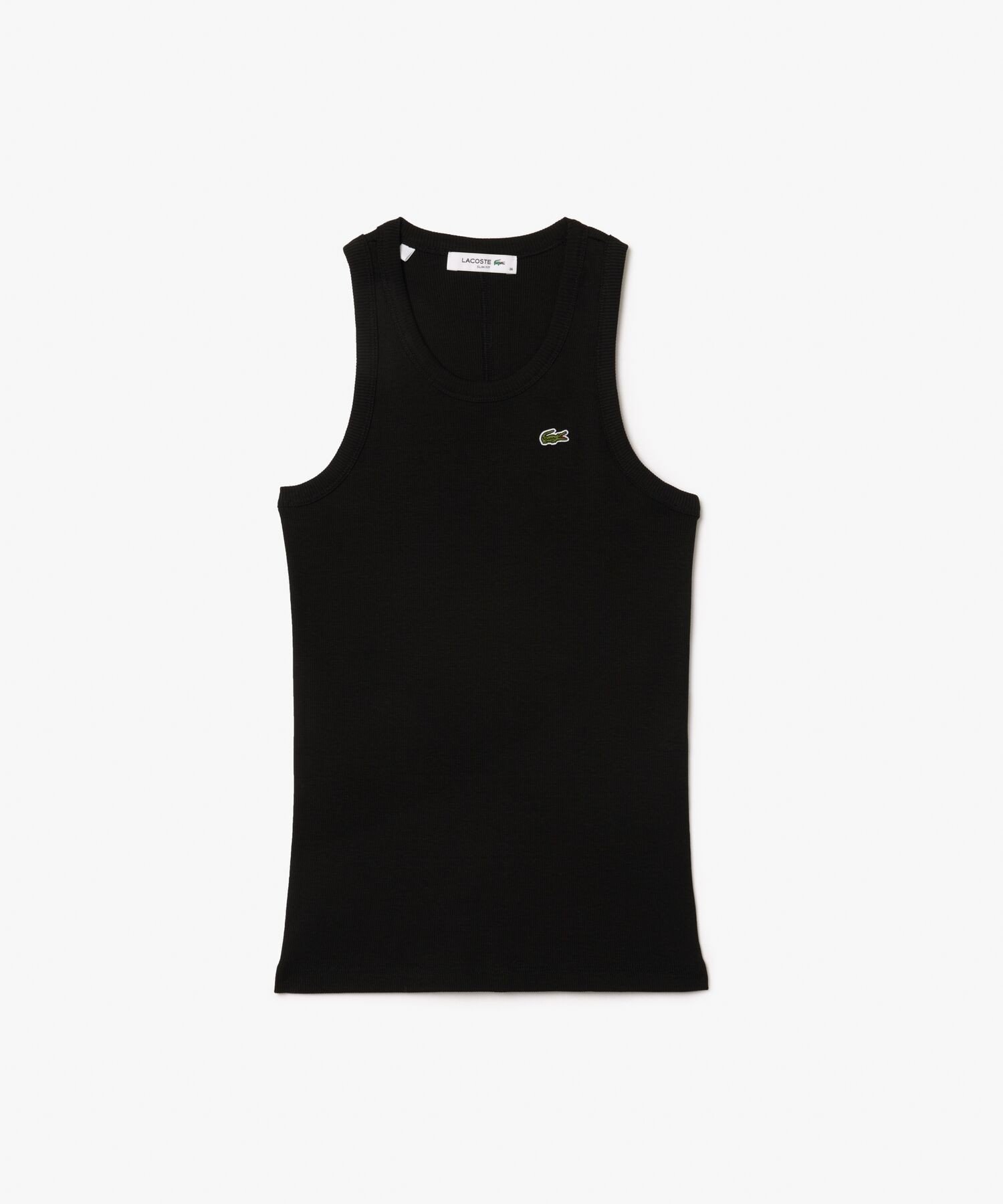 Майка LACOSTE One-Point, ребристая, черная — фото 4
