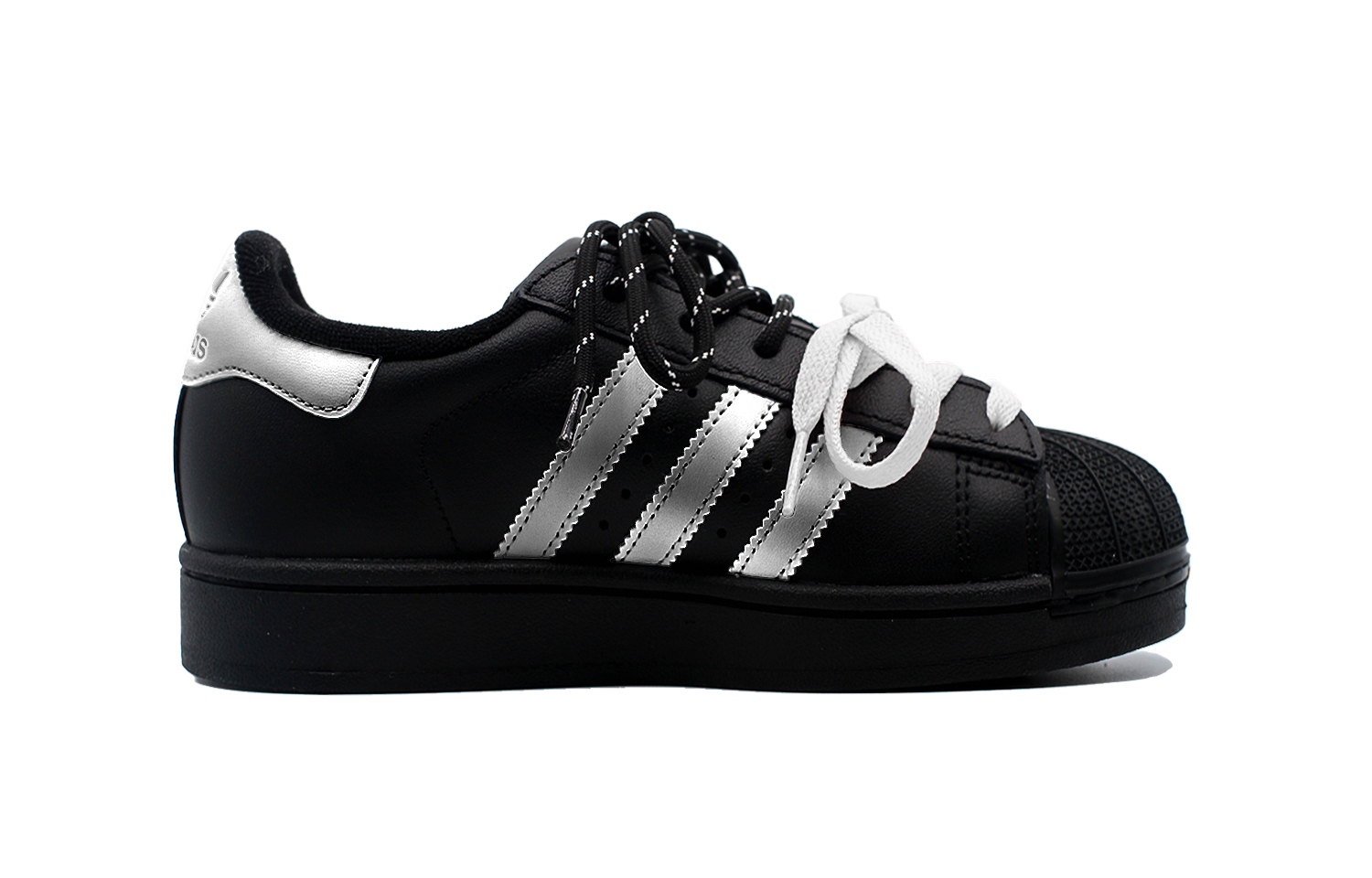 Adidas Originals Детские низкие кожаные скейтбордистские кроссовки Superstar 2, черные с серебристыми вставками, для подростков — фото 3