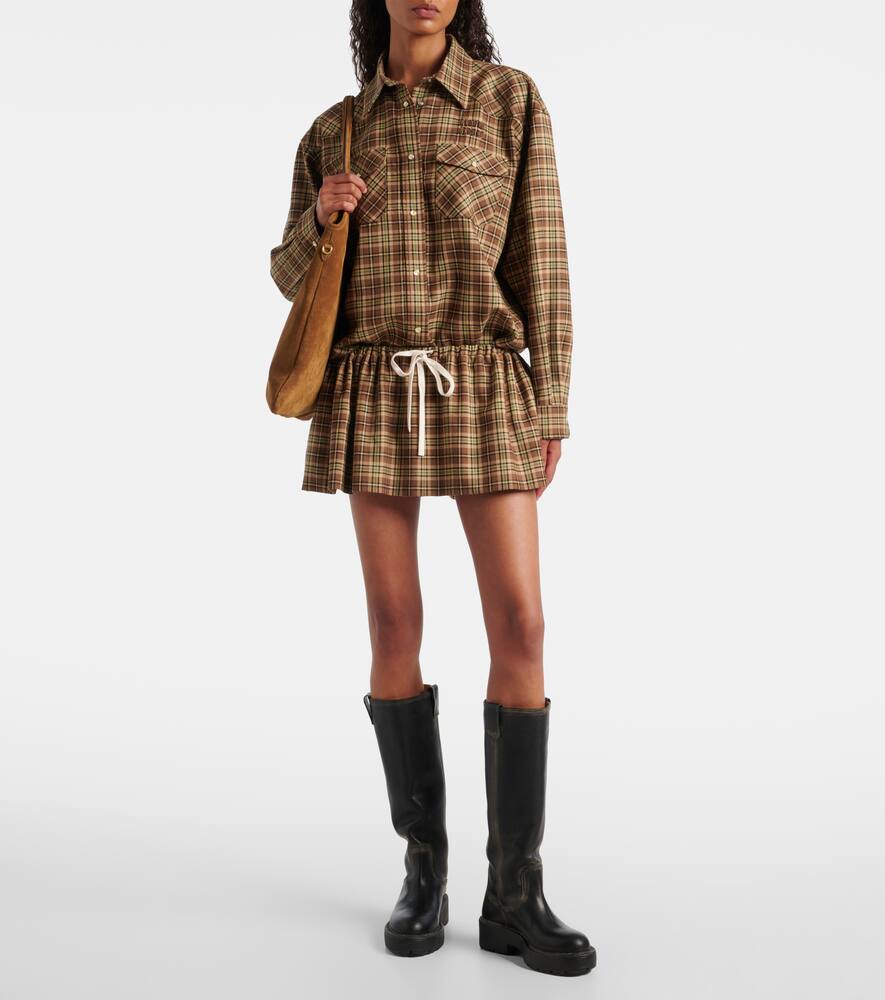 Юбка-мини из плательной шерсти Miu Miu, Cammello+Tabacco — фото 2