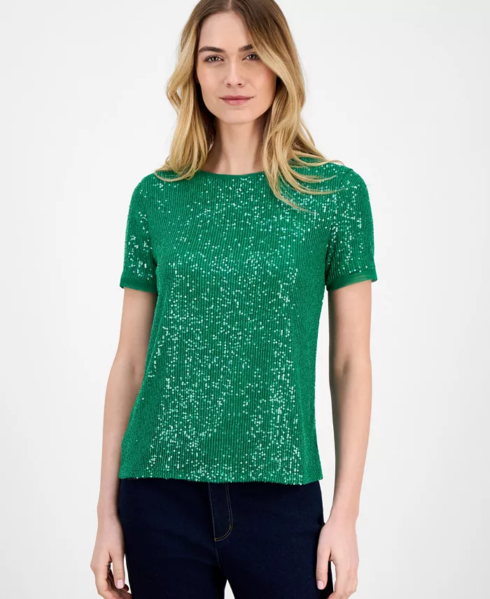 

Женская футболка с пайетками Anne Klein, зеленый