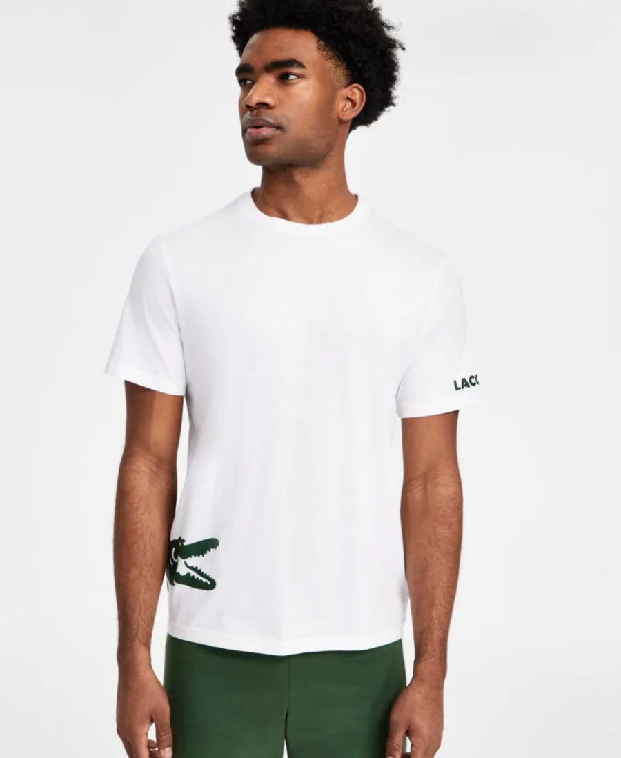 Мужская домашняя футболка с коротким рукавом и логотипом Lacoste, белый/thyme