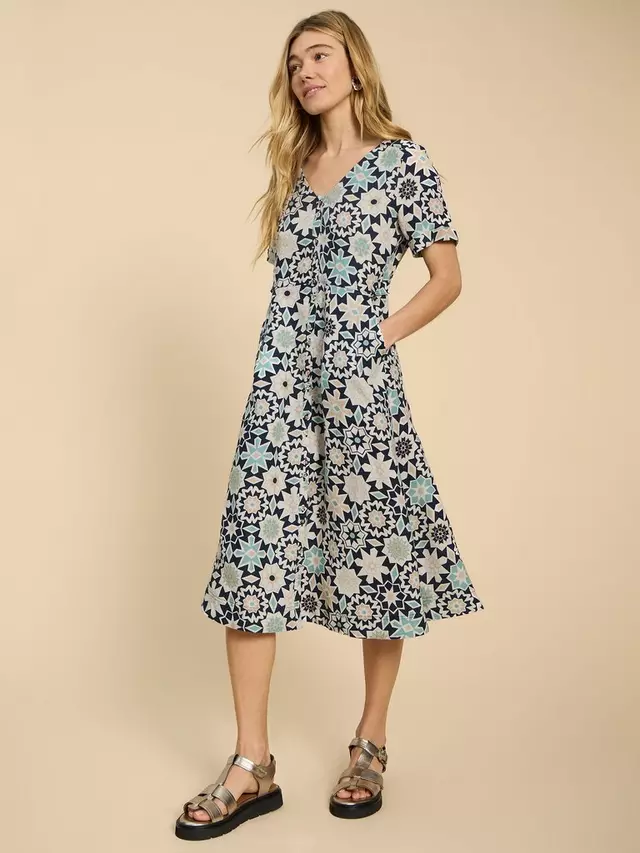 

Платье White Stuff Ivy Graphic Print Midi Linen, цвет navy/multi