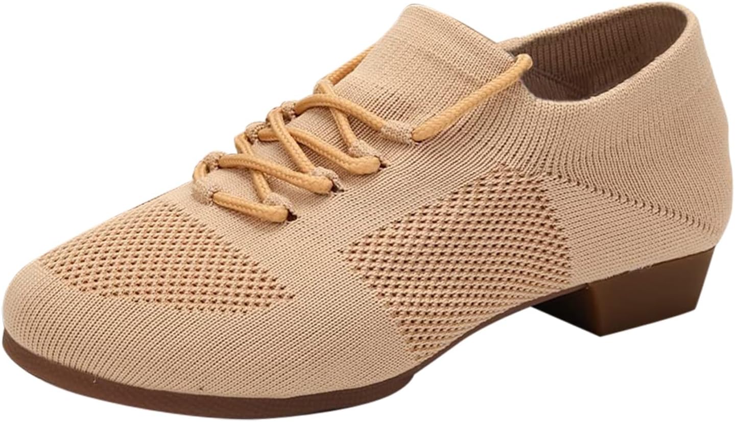 

Женские танцевальные туфли с закрытым носком на шнуровке, с раздельной подошвой, для социальных танцев, сальсы, бальных, латинских, джазовых, для начинающих и преподавания Generic, хаки