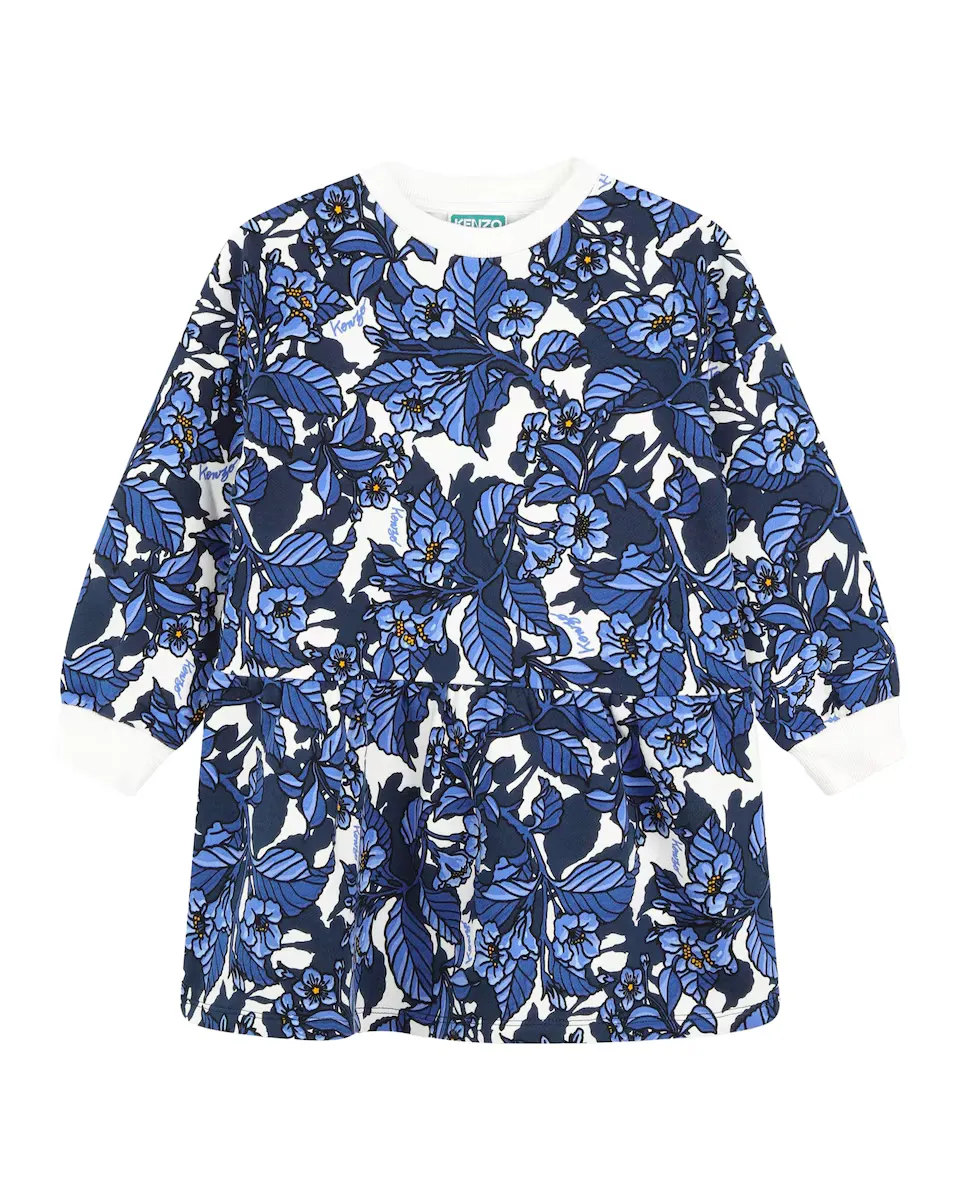 

Платье для девочки из 100% хлопка с принтом Kenzo Kids, синий