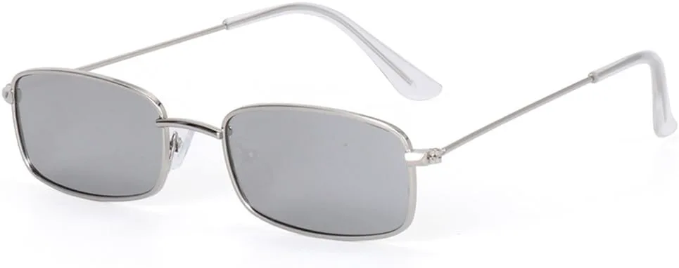 

Модные солнцезащитные очки маленького прямоугольного размера для мужчин и женщин, винтажные очки для вождения в металлической оправе KTUCN, Silver-silver