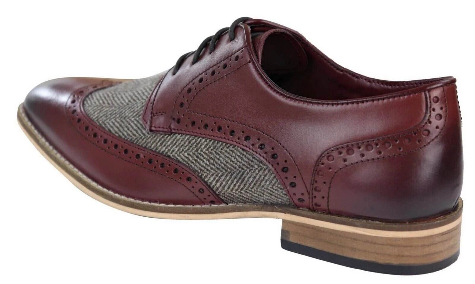 Мужские классические оксфорды Derby Brogue из бордовой кожи в клетку House Of Cavani — фото 3