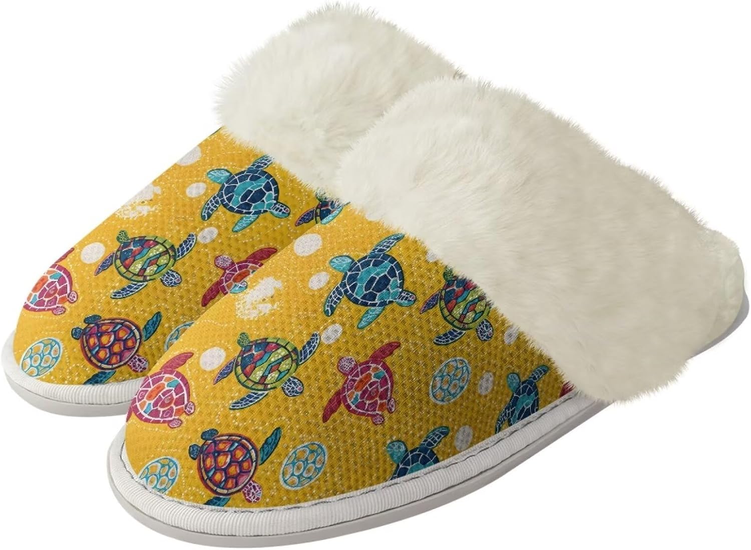 

Женские пушистые тапочки уютные теплые тапочки на зиму, домашние слипоны с мягкой подошвой, унисекс, удобные плюшевые с закрытым носком для дома, спа и ванной Watdotory, Colorful Sea Turtle