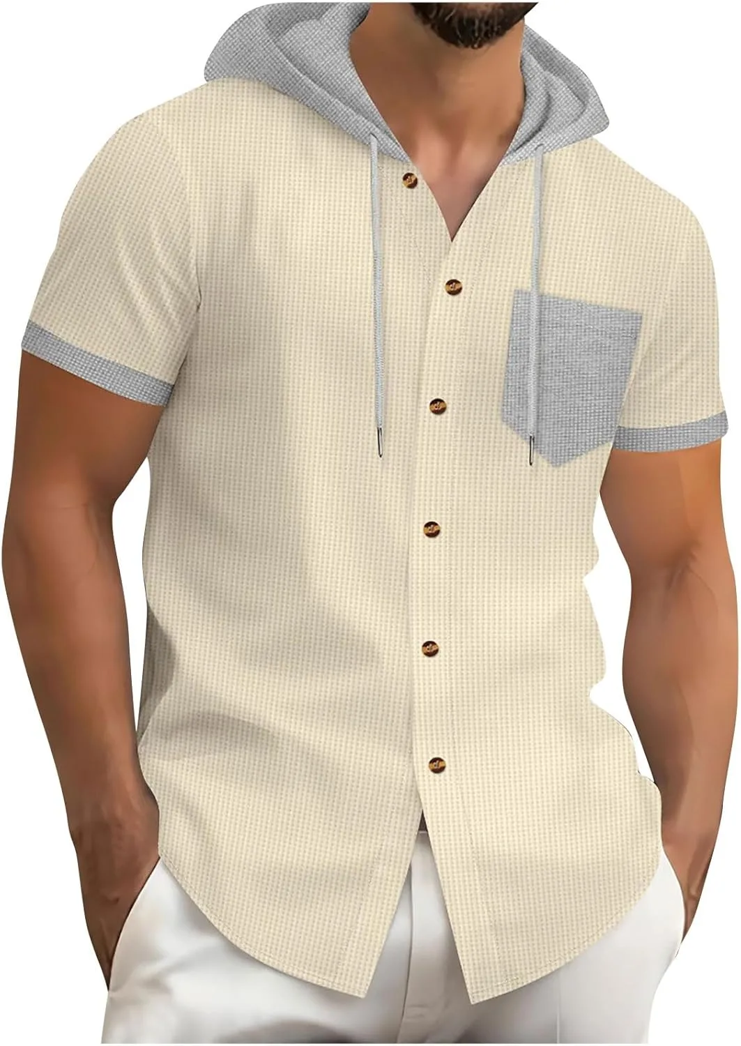 

Мужская футболка с капюшоном и кнопками, свободного кроя, цветной блок