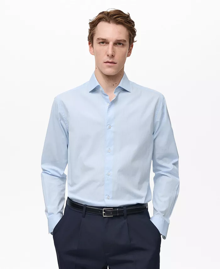 

Мужская классическая полосатая хлопковая рубашка MANGO, синий