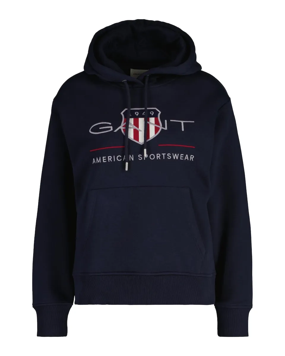 

Женская толстовка с капюшоном и накладными карманами Gant, голубой