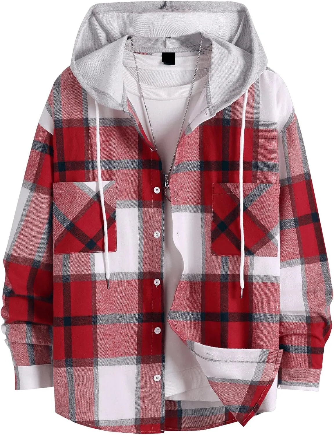 

Мужская повседневная клетчатая фланелевая куртка с капюшоном OYOANGLE