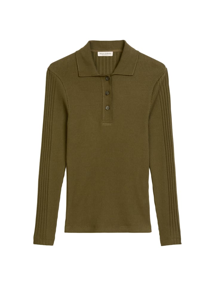 

Рубашка-поло DfC с длинными рукавами, облегающего кроя, цвета Mossy Olive Marc O'Polo