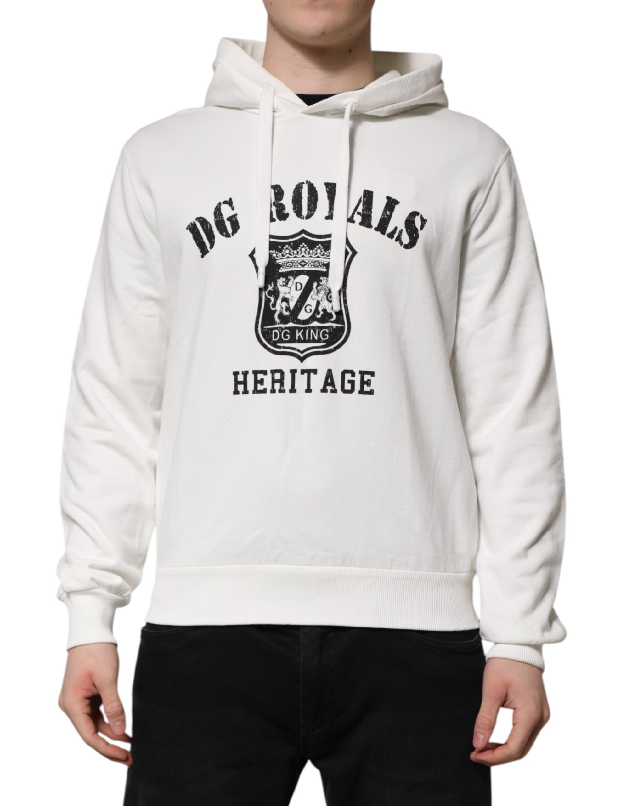 

Белый хлопковый свитер с капюшоном и принтом DG ROYAL Dolce & Gabbana, Off White