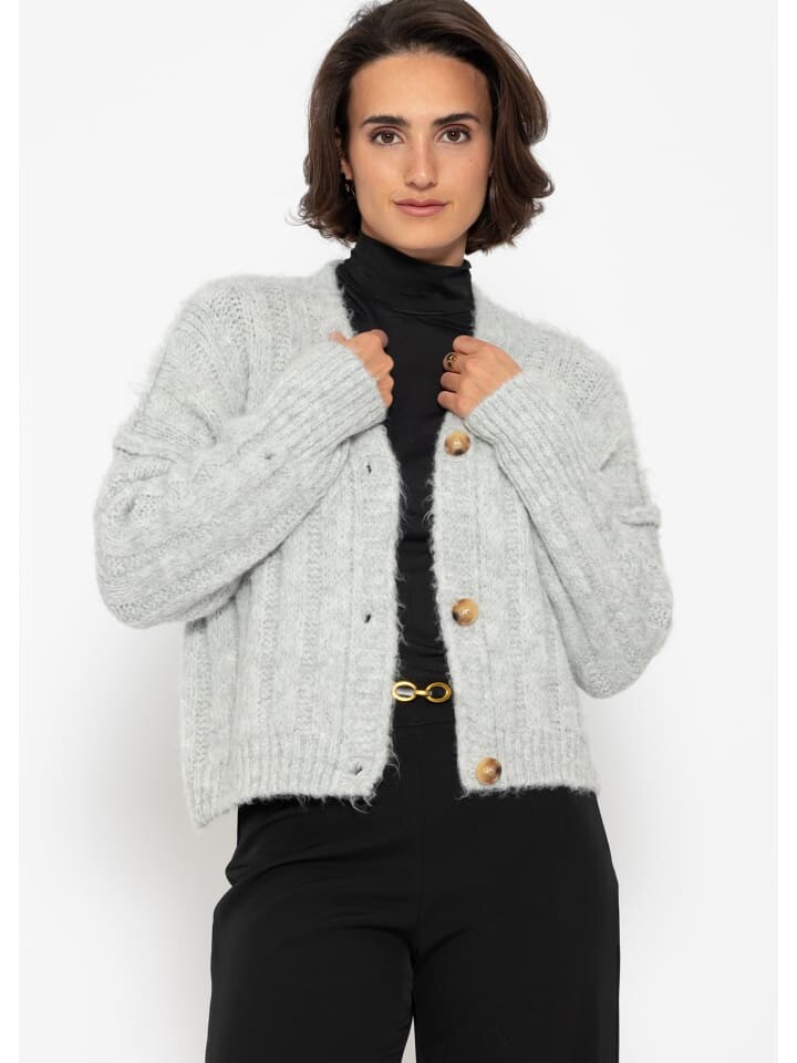 

Кардиган SASSYCLASSY Gerippter Knopf-Strickcardigan, серый