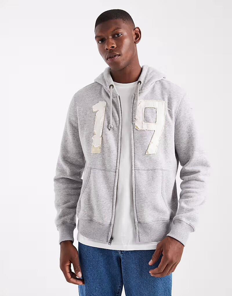 

Толстовка свободного кроя с застежкой-молнией и декоративным мотивом серого цвета Hollister