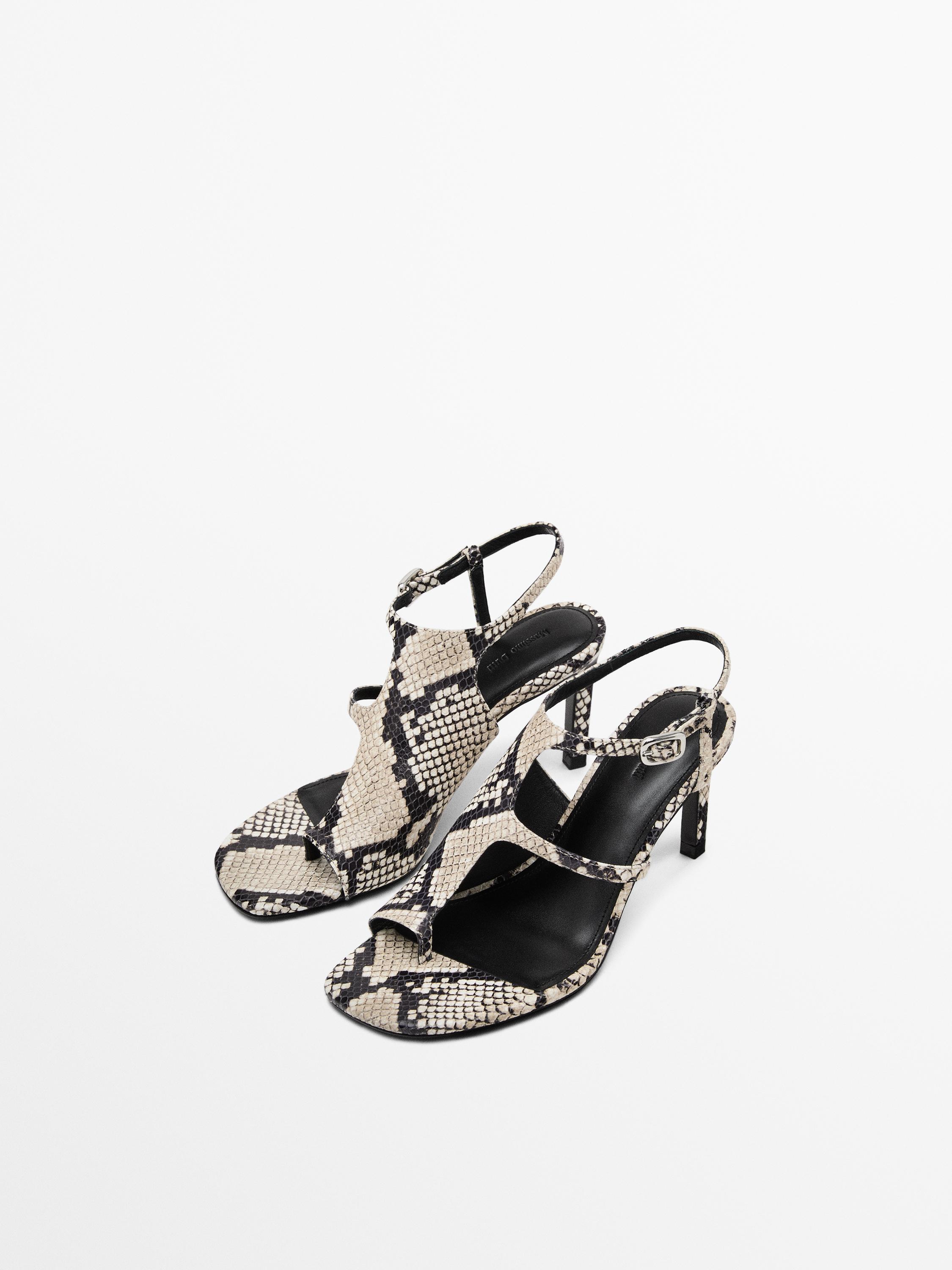 Босоножки на высоком каблуке с асимметричным принтом Massimo Dutti, Animal Print — фото 3