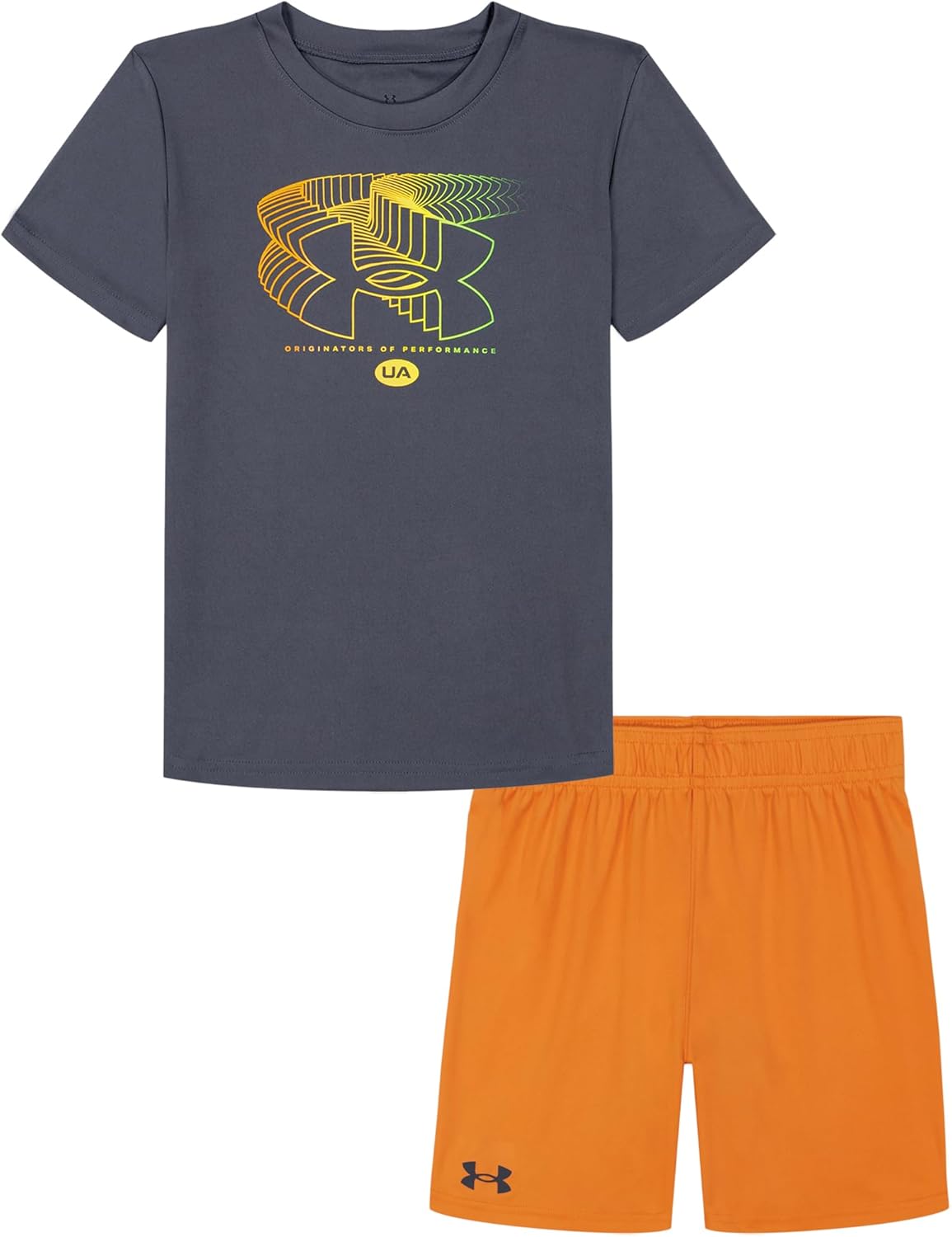 

Under Armour майка с короткими рукавами и шорты для мальчиков, легкие и дышащие, Castlerock/Orange Fade