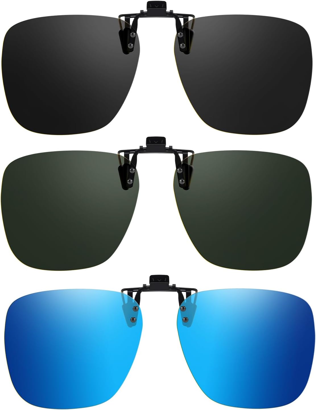 

Поляризованные солнцезащитные очки Trysee с зажимом для ношения поверх очков с диоптриями, защита UV400 (включая модели с откидной и неоткидной застежкой) TS-CO-103, 3pcs (Black+blue+green)