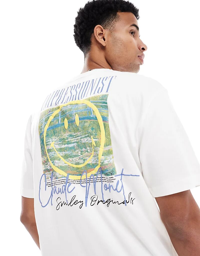 

Футболка свободного кроя с принтом «улыбка» белого цвета ONLY & SONS