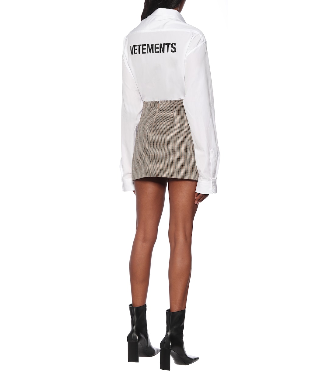 Мини-юбка из натуральной шерсти с узором гусиная лапка Vetements, Brown Check — фото 3